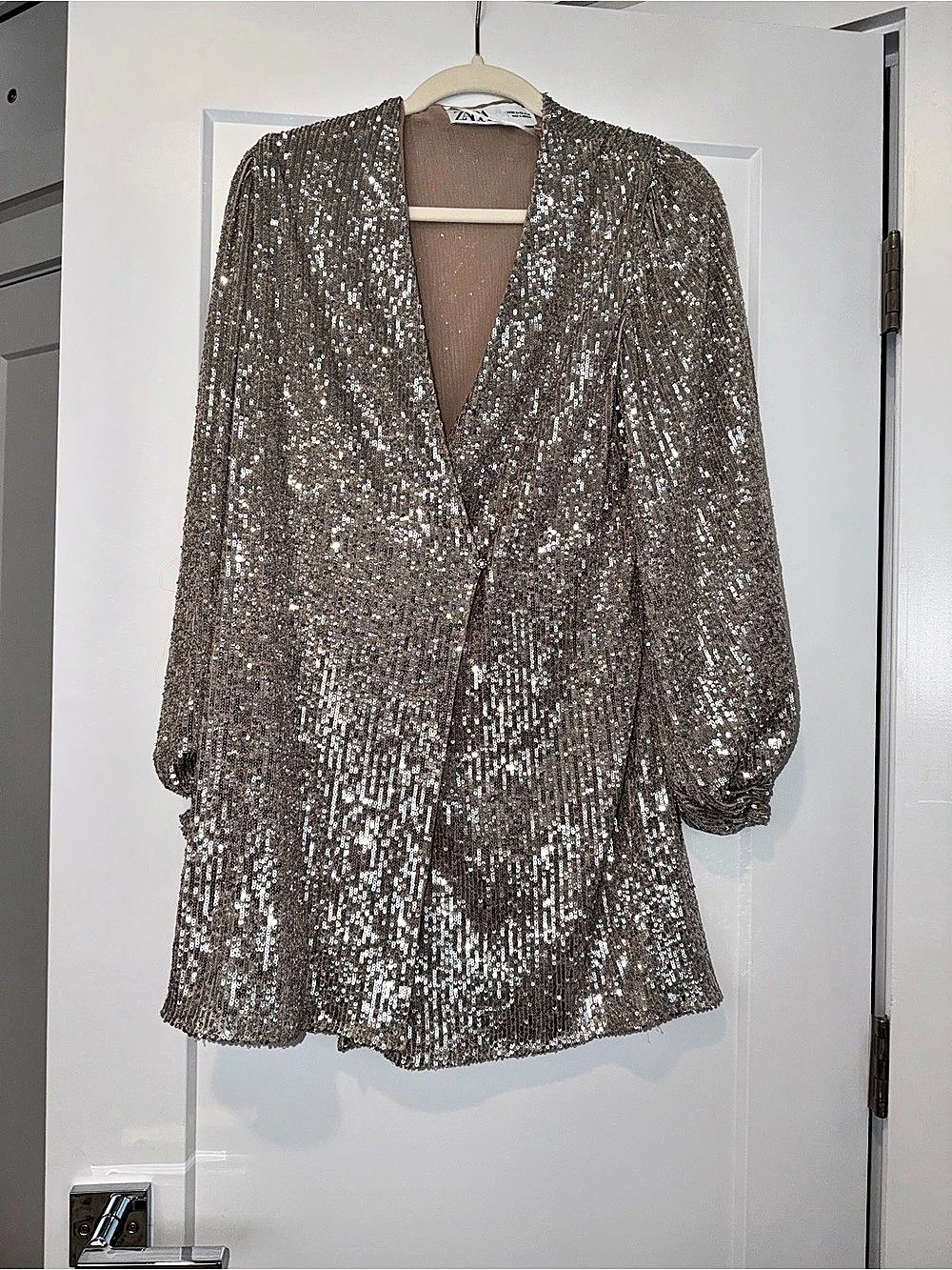 Zara Metallic Sequin Blazer Dress Brown XS